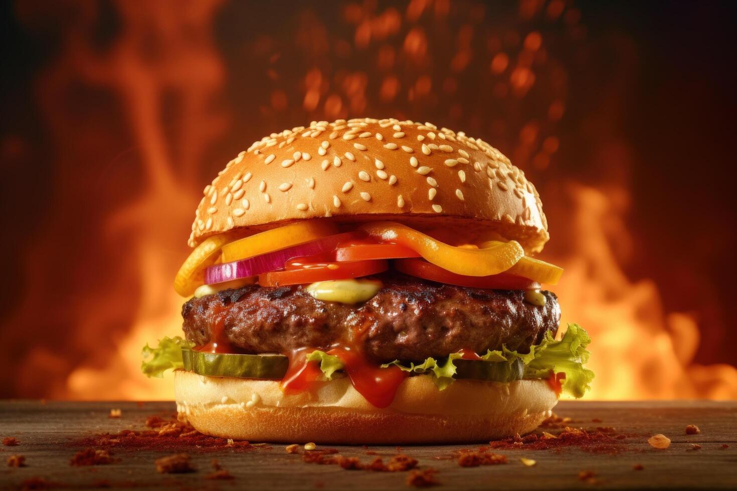 heiß Rindfleisch Burger. Illustration ai generativ foto