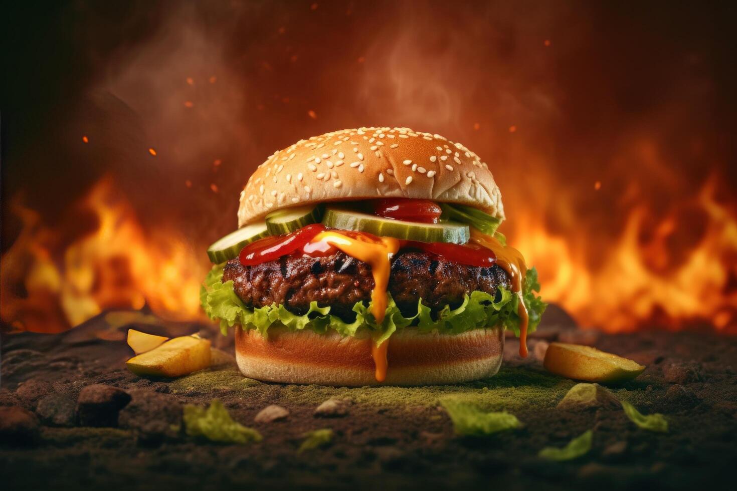 heiß Rindfleisch Burger. Illustration ai generativ foto
