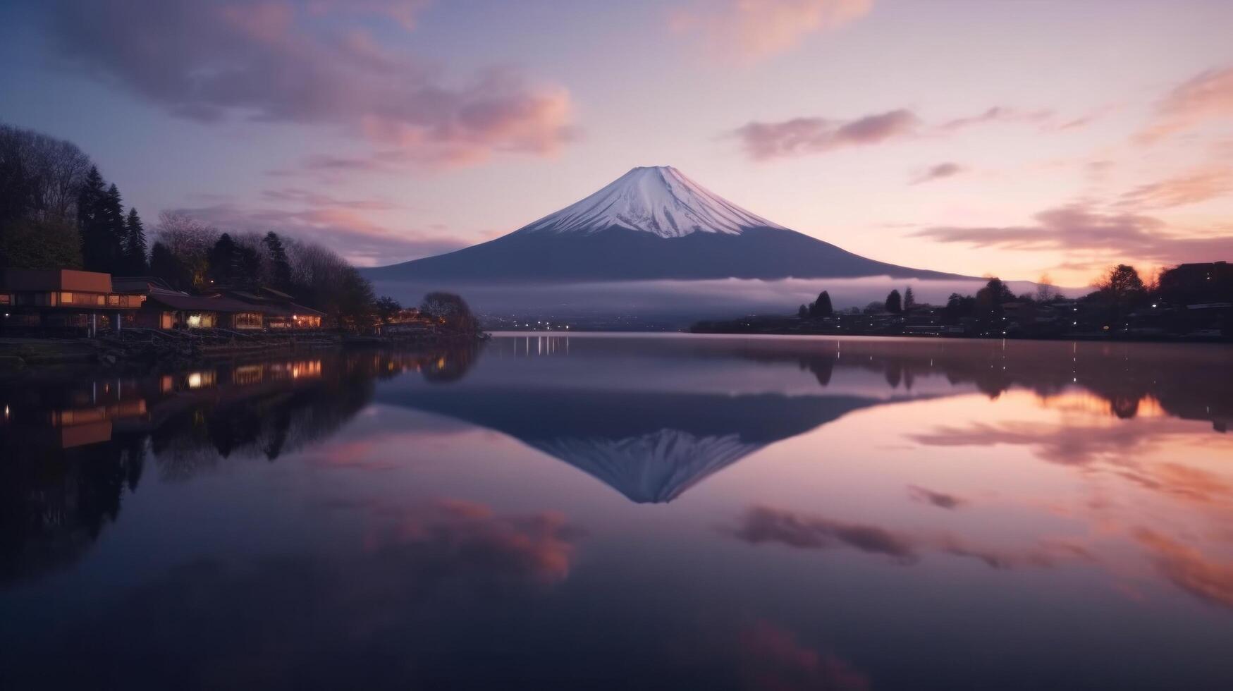 Landschaft von Berg Fuji oder Fujisan mit Betrachtung auf Shoji See Illustration ai generativ foto