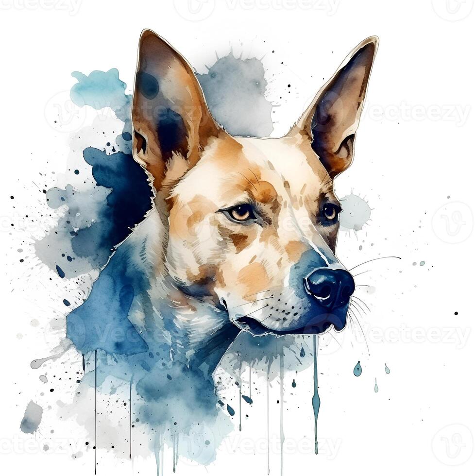 generativ ai Inhalt, Porträt von ein Hund auf ein Weiß Hintergrund. Aquarell Stilisierung, Weiß Hintergrund, isoliert Objekt foto