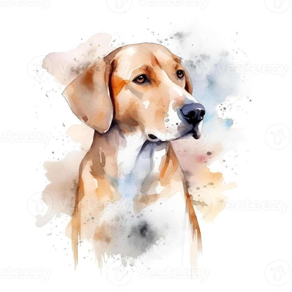 generativ ai Inhalt, Porträt von ein Hund auf ein Weiß Hintergrund. Aquarell Stilisierung, Weiß Hintergrund, isoliert Objekt foto