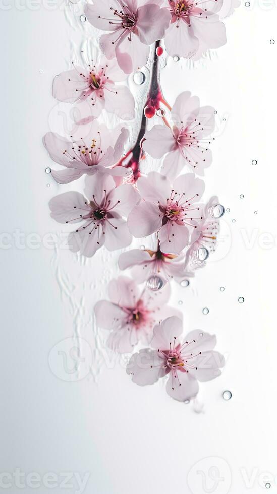 auffällig Bild von regnet Tropfen auf Pfirsich Blume Ast. generativ ai. foto