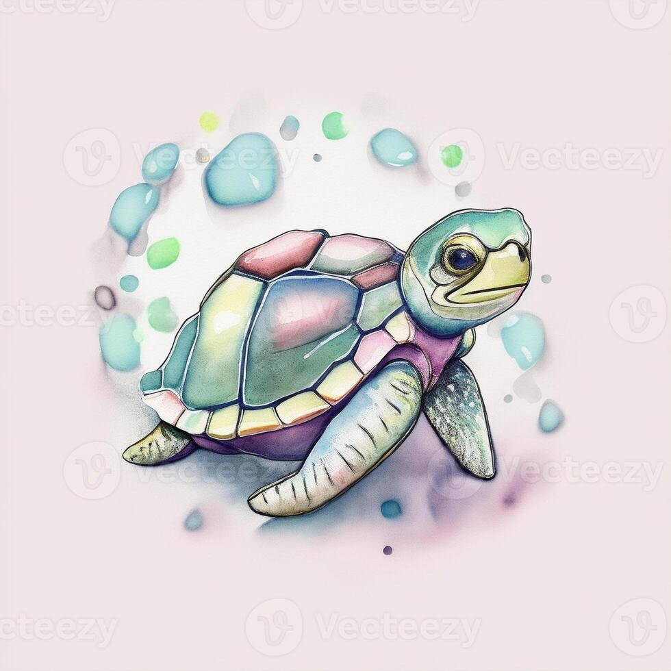 ein süß Illustration von ein Baby Jahrgang Aquarell Schildkröte. generieren ai foto