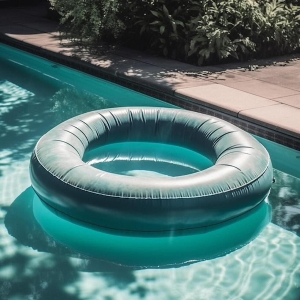 aufblasbar Kreis zum entspannend im das Schwimmbad zum Sommer- ai generiert foto