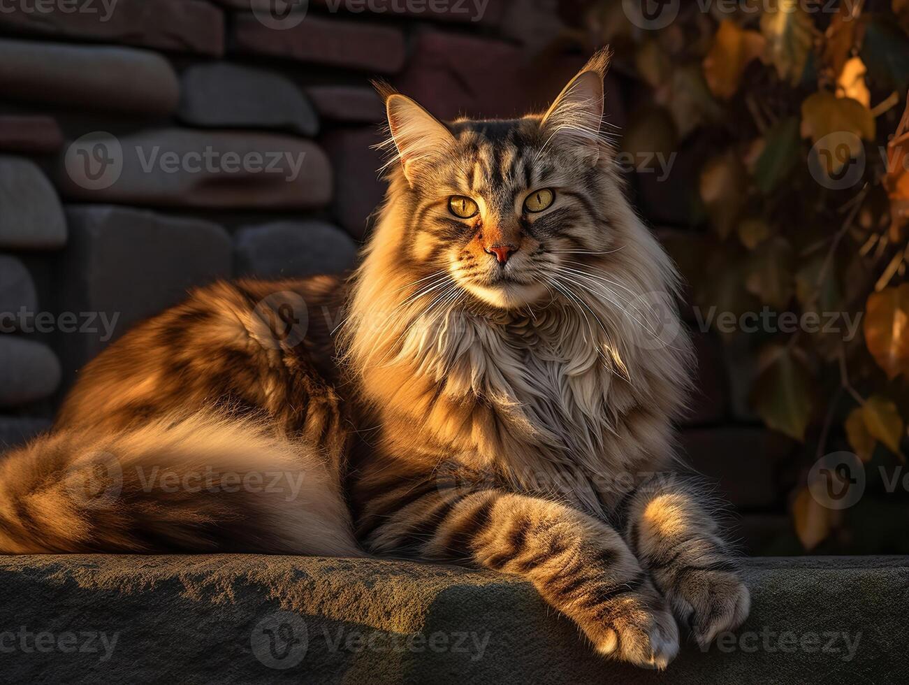 das stolz Maine Waschbär im Abend Sonnenlicht foto