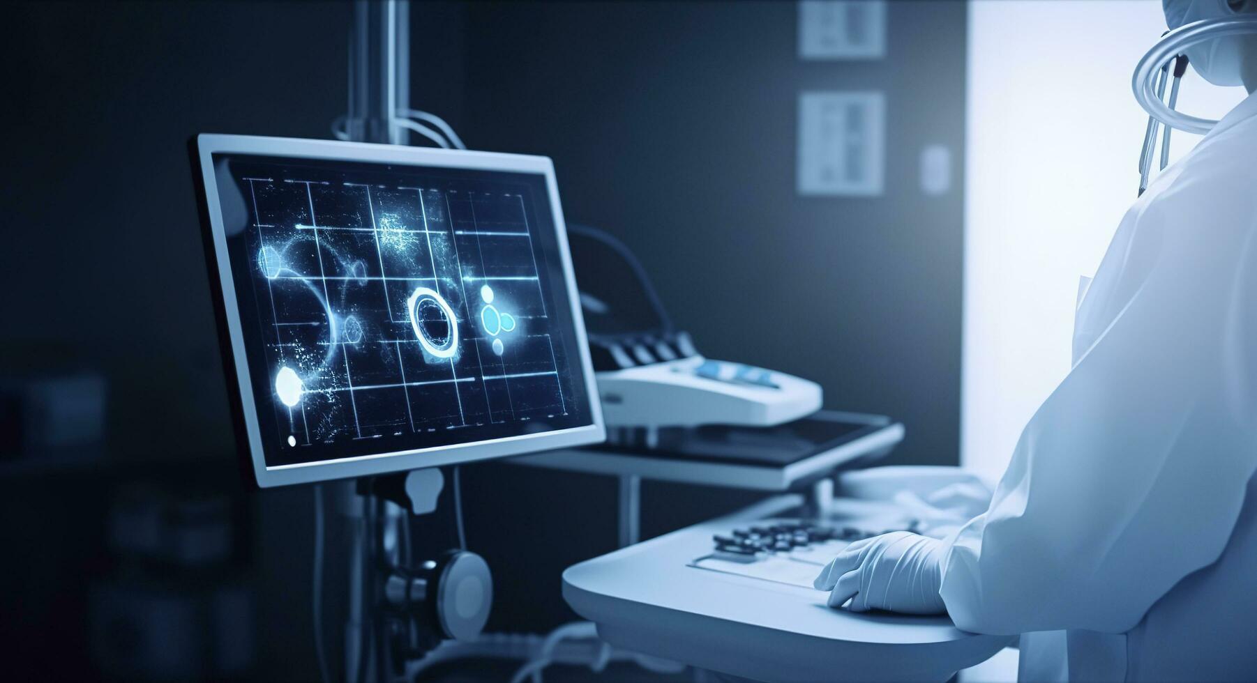 medizinisch Technologie im Klinik oder Krankenhaus. Behandlung und verwenden von Computer Technologien im Medizin, generieren ai foto