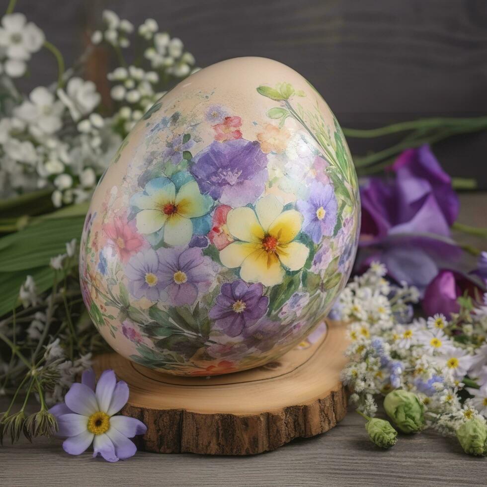 Rosa Blume Anordnung, Ostern Dekoration, frohe ostern meint glücklich Ostern , generieren ai foto