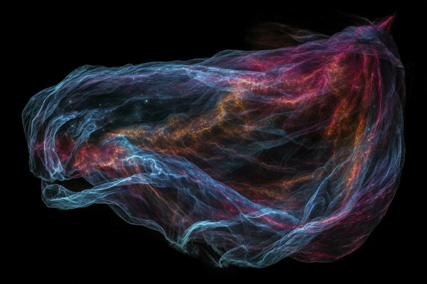 mit lange Expositionen und spezialisiert Filter zu Erfassung das bunt und detailliert Schleier Nebel, ein Supernova Rest im das Konstellation Cygnus, generieren ai foto