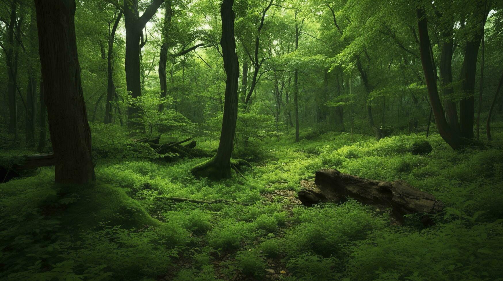 Erde Tag und Welt Umgebung Tag, Frühling, schön natürlich grün Grün Wald im Sommer, generieren ai foto