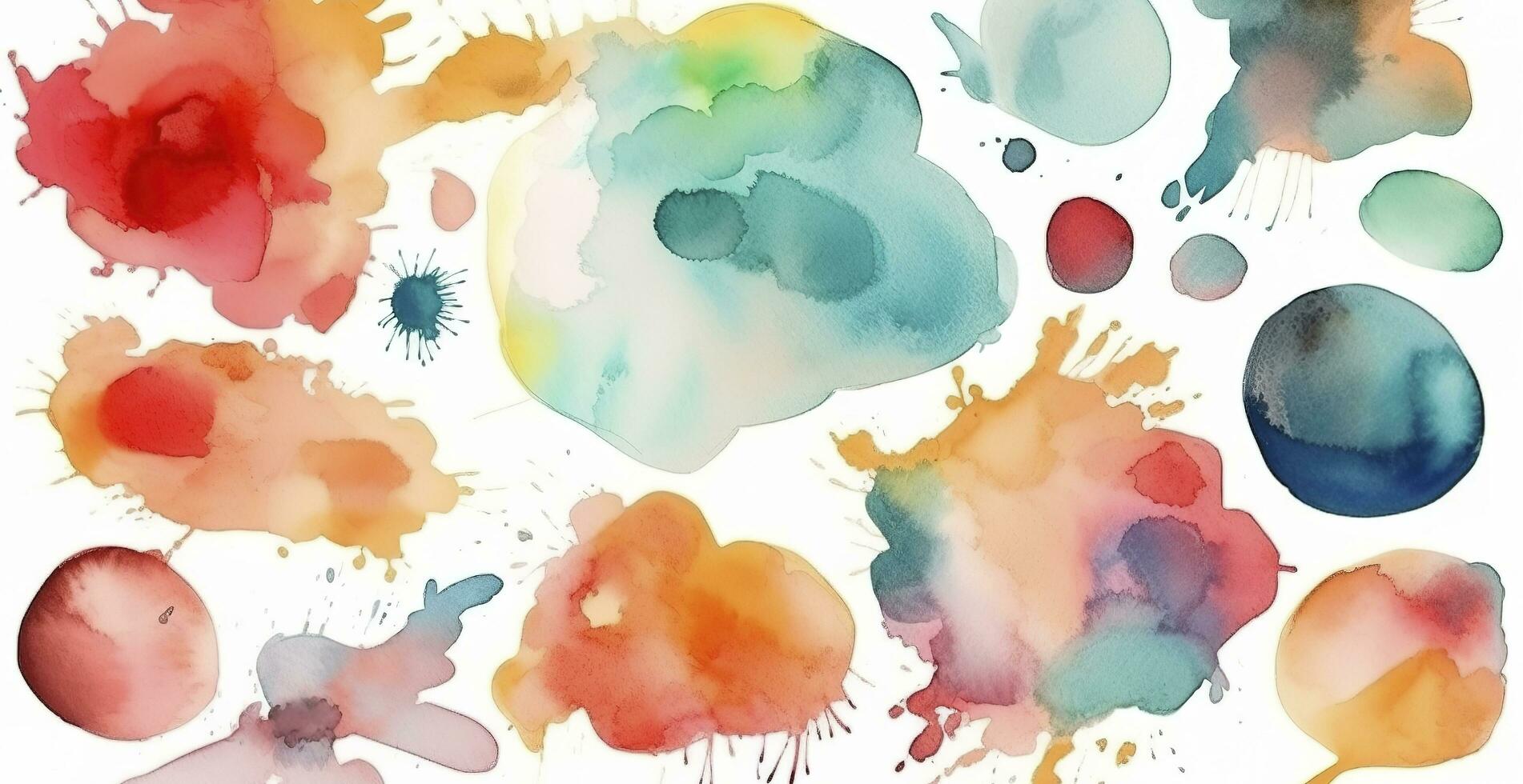 mehrfarbig Spritzen Aquarell Blots - - Vorlage zum Ihre Entwürfe, generieren ai foto