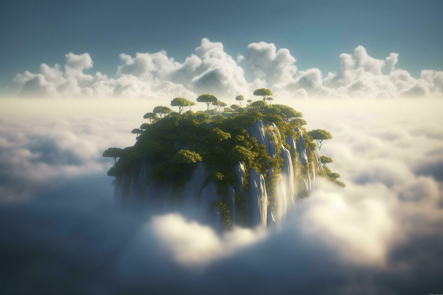 schwebend Insel über das Wolken Landschaft Illustration, generieren ai foto