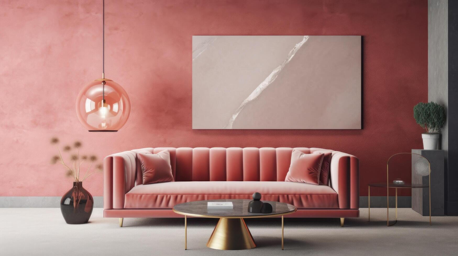 modern Innere von Leben Zimmer mit Sofa. Illustration ai generativ foto