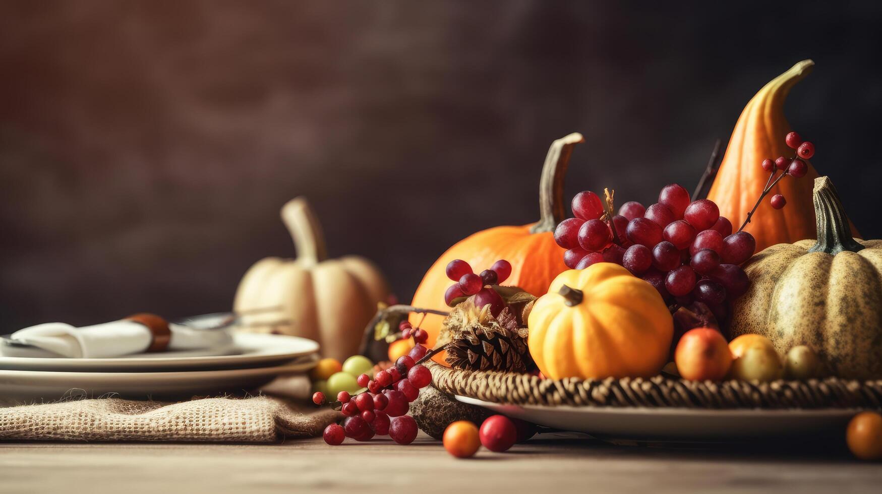 das Erntedankfest Abendessen Hintergrund. Illustration ai generativ foto