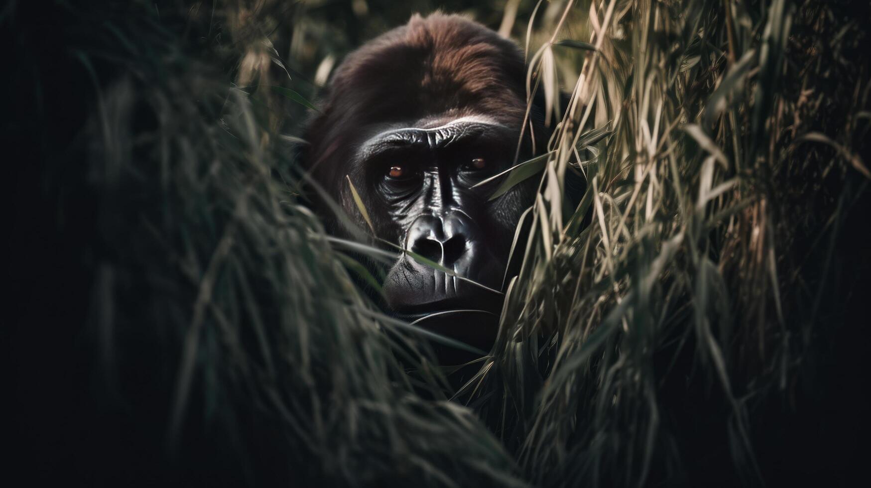 Riese Gorilla versteckt im das Unkraut Illustration ai generativ foto