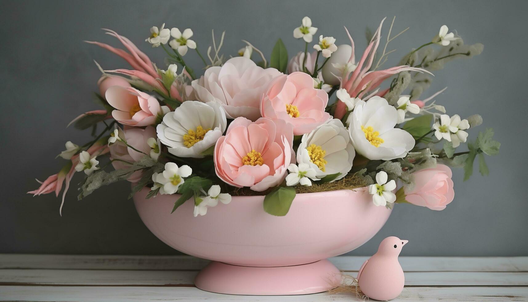 Rosa Frühling Blume Anordnung, Ostern Dekoration, generieren ai foto