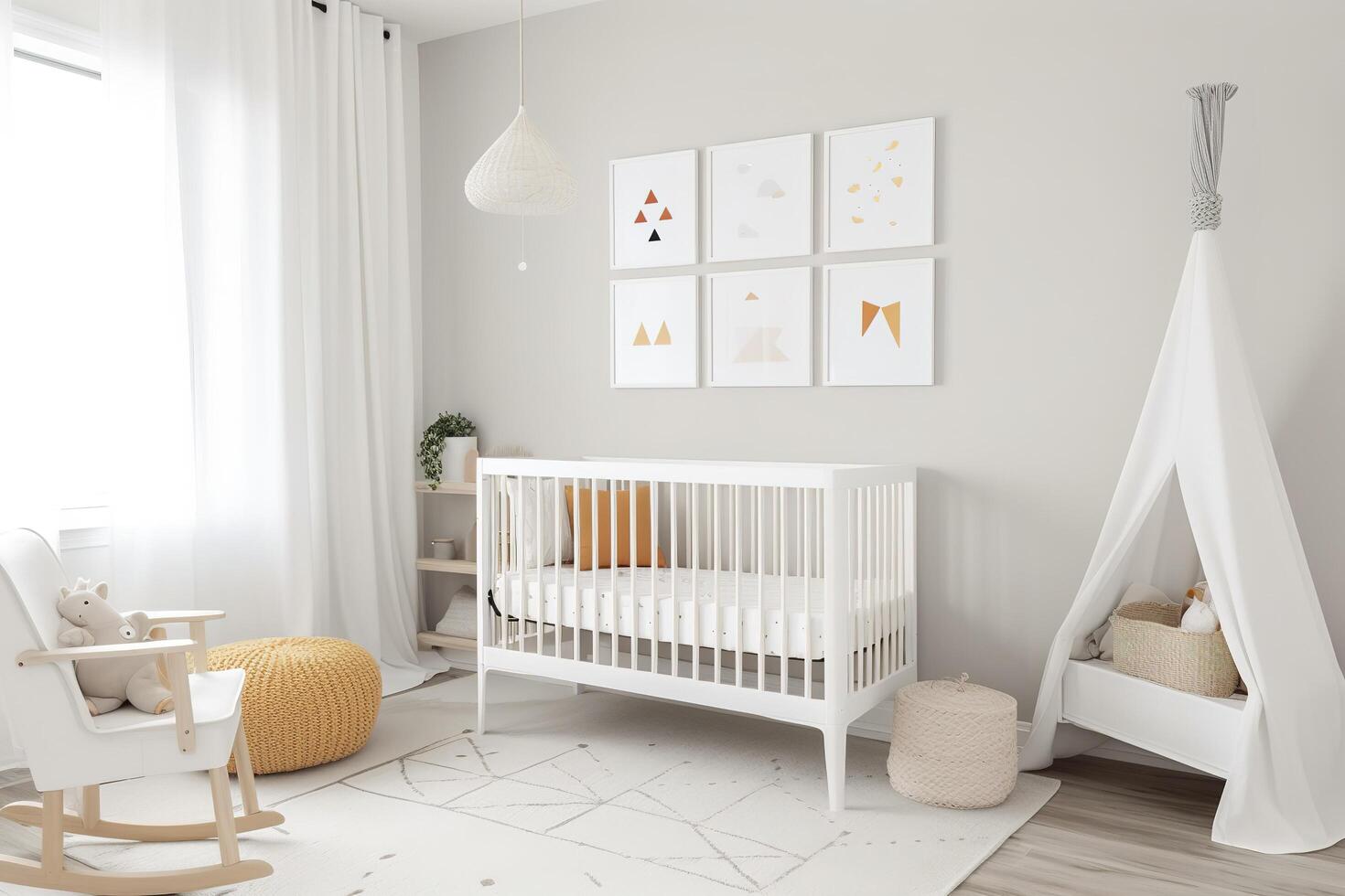 modern minimalistisch Kindergarten Zimmer im skandinavisch Stil. Baby Zimmer  Innere im Licht Farben, ai generiert Bild 24495669 Stock-Photo bei Vecteezy