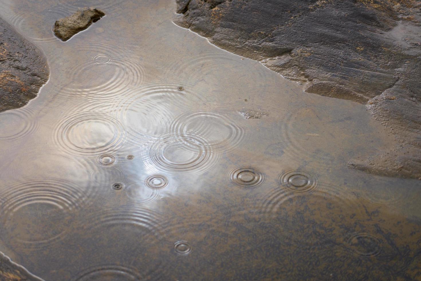 Spiegelung des Himmels im Wasser am felsigen Ufer foto