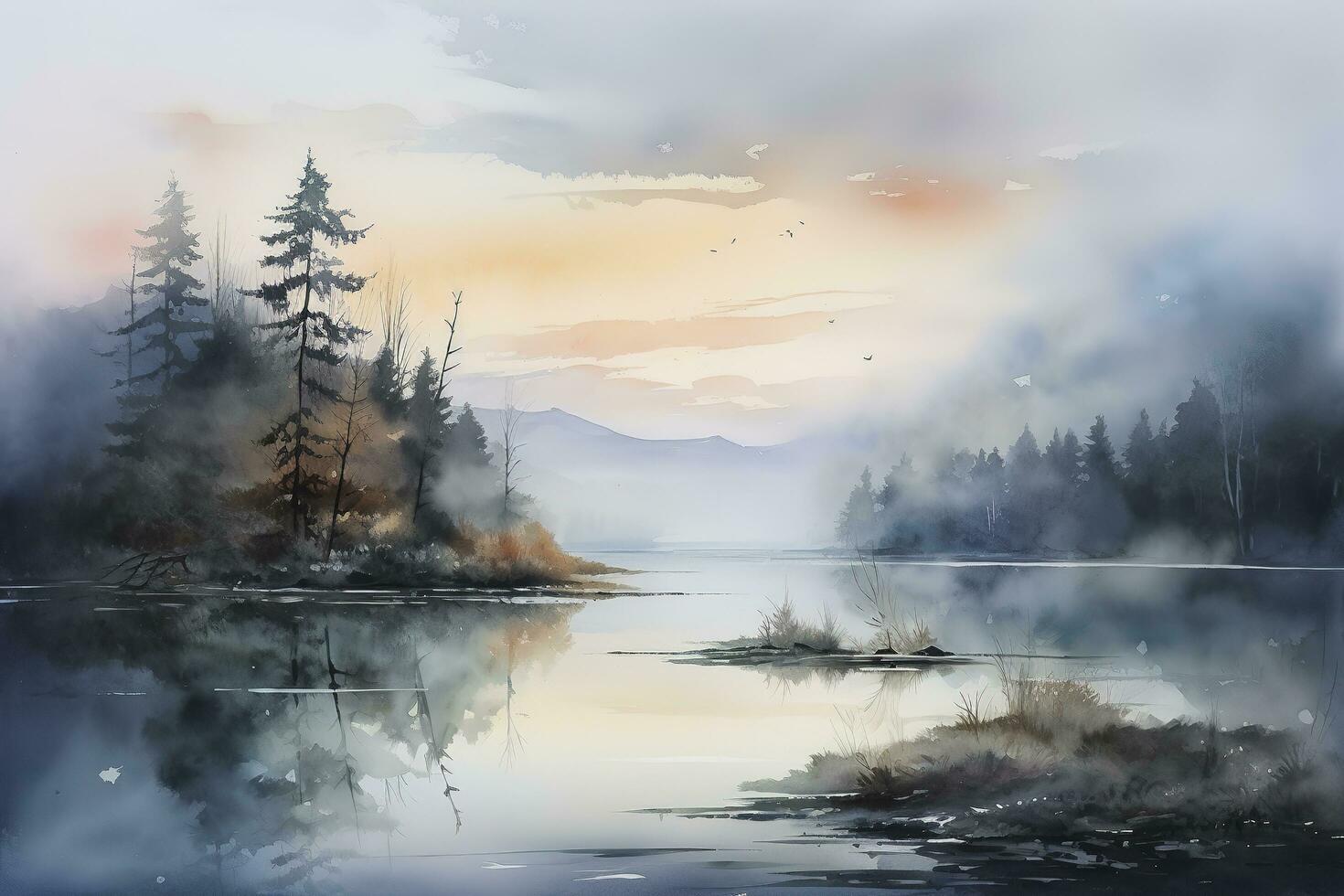 ein See Kreis inspiriert Digital Aquarell Landschaft Szene , generieren ai foto