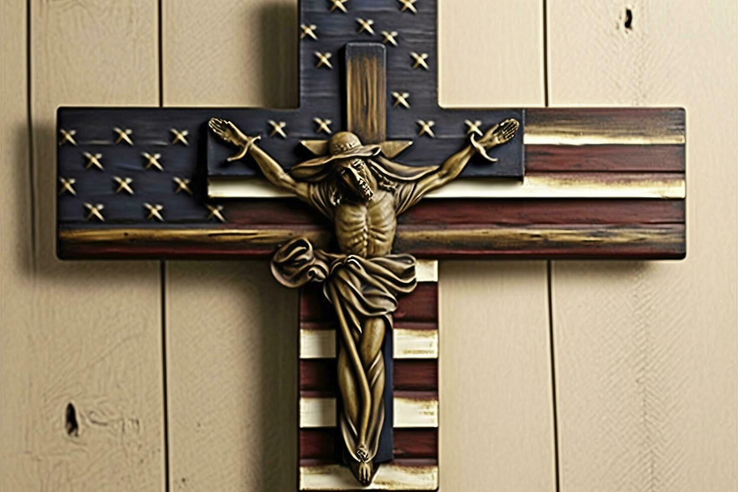 USA amerikanisch Flagge Kreuz Christian religiös patriotisch , generieren ai foto