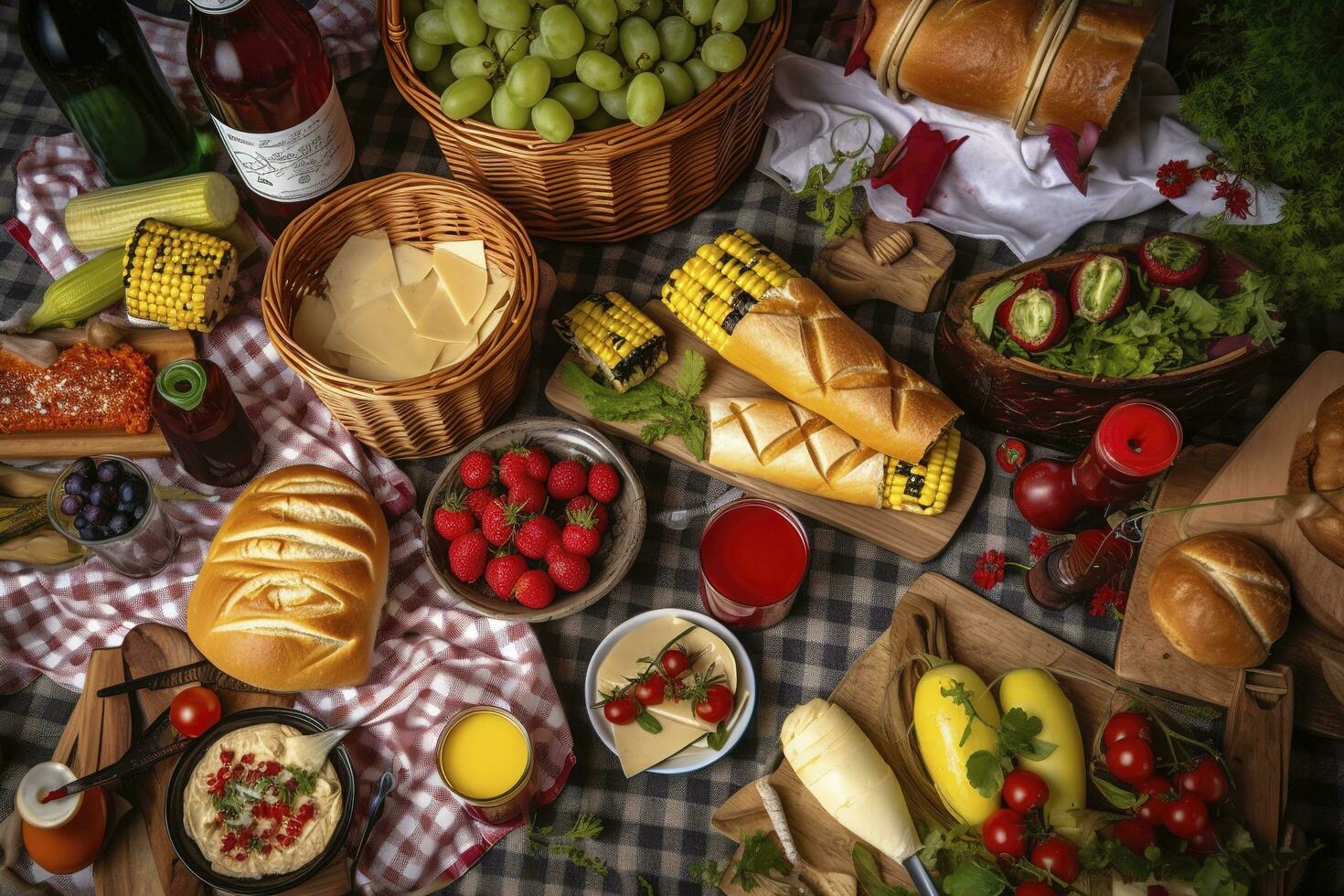 verschiedene Picknick Essen und trinken, generieren ai foto