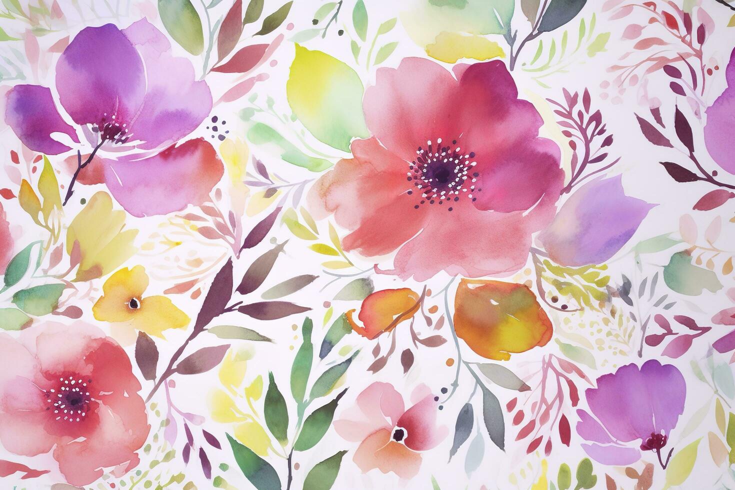 verwenden Aquarell Blumen- Muster zu erstellen einzigartig und bunt Stoff Designs zum Kleider, die Röcke, und Blusen, generieren ai foto