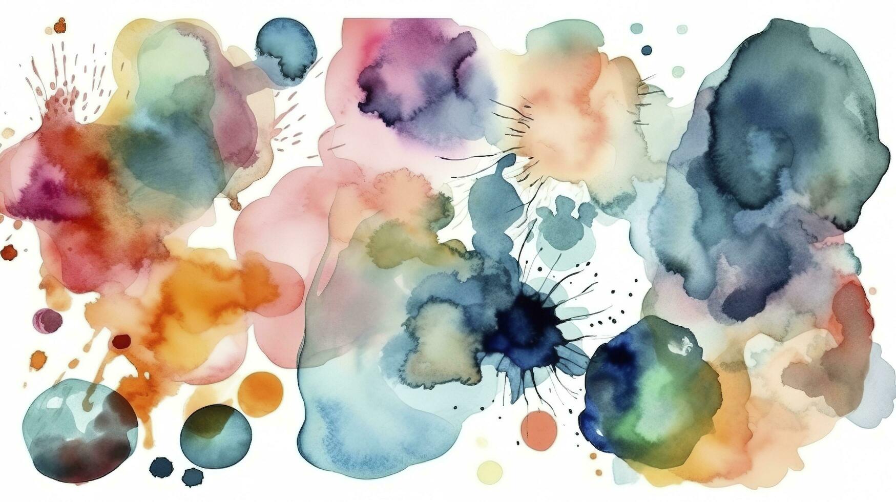 mehrfarbig Spritzen Aquarell Blots - - Vorlage zum Ihre Entwürfe, generieren ai foto