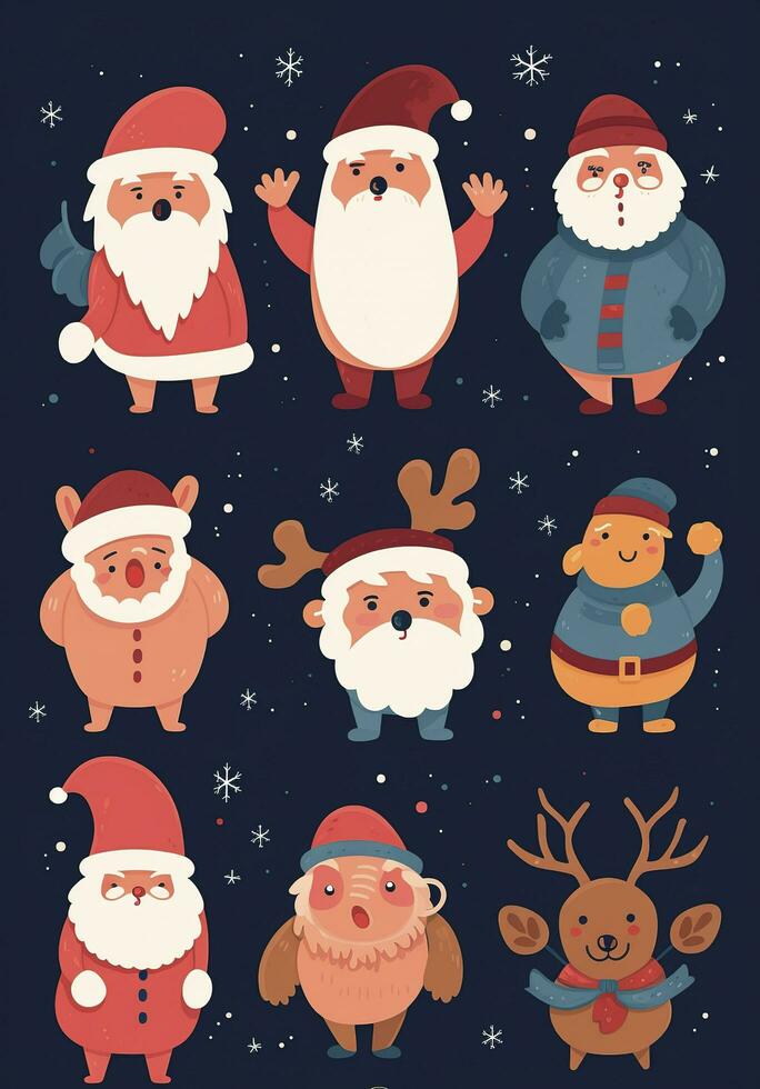 Weihnachten nahtlos Muster mit süß Santa claus auf ein dunkel Hintergrund. glücklich Neu Jahr Muster, generieren ai foto