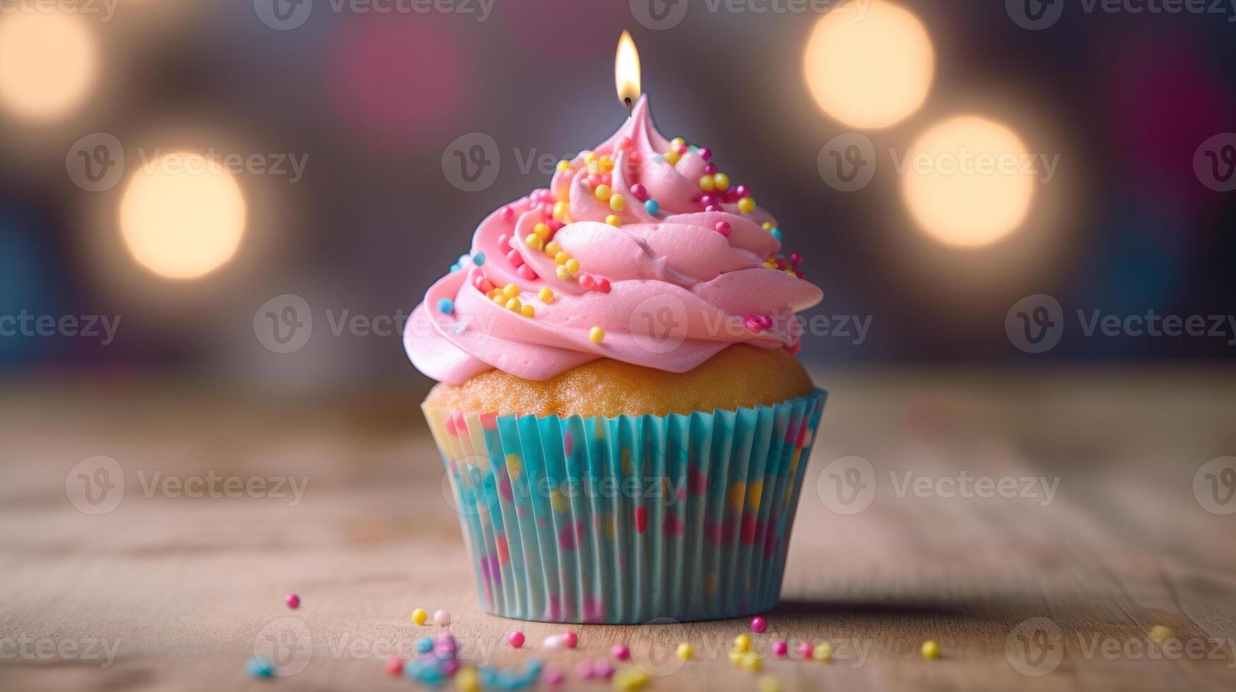 glücklich Geburtstag Hintergrund mit Cupcake. Illustration ai generativ foto