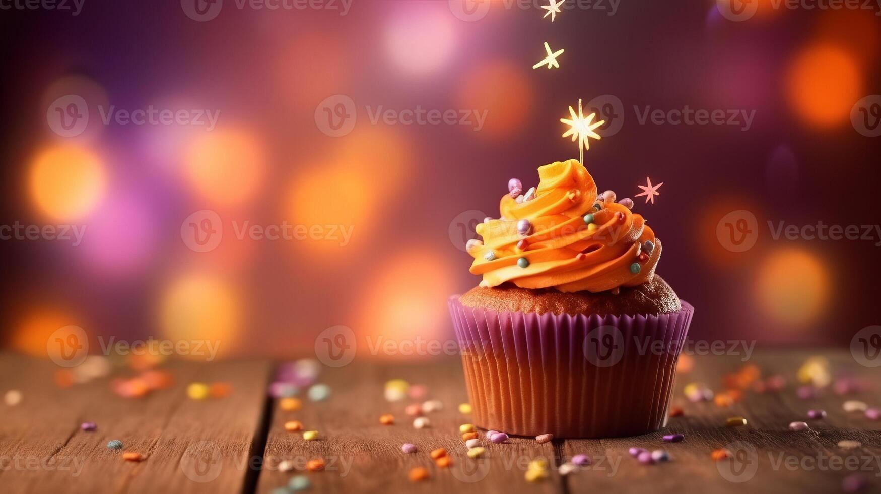 glücklich Geburtstag Hintergrund mit Cupcake. Illustration ai generativ foto