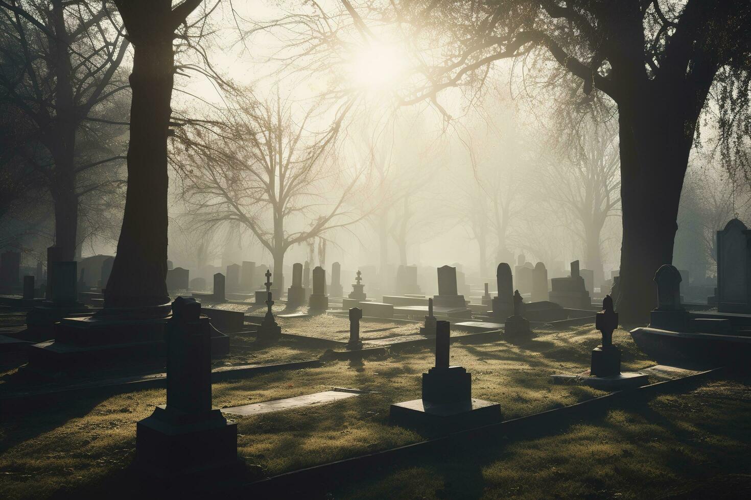 Morgen beim das Friedhof, generieren ai foto