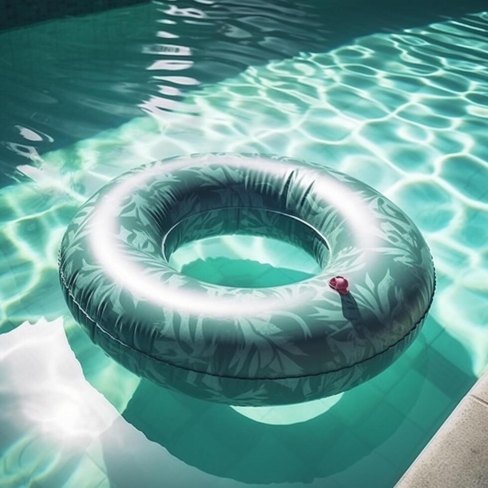aufblasbar Kreis zum entspannend im das Schwimmbad zum Sommer- ai generiert foto