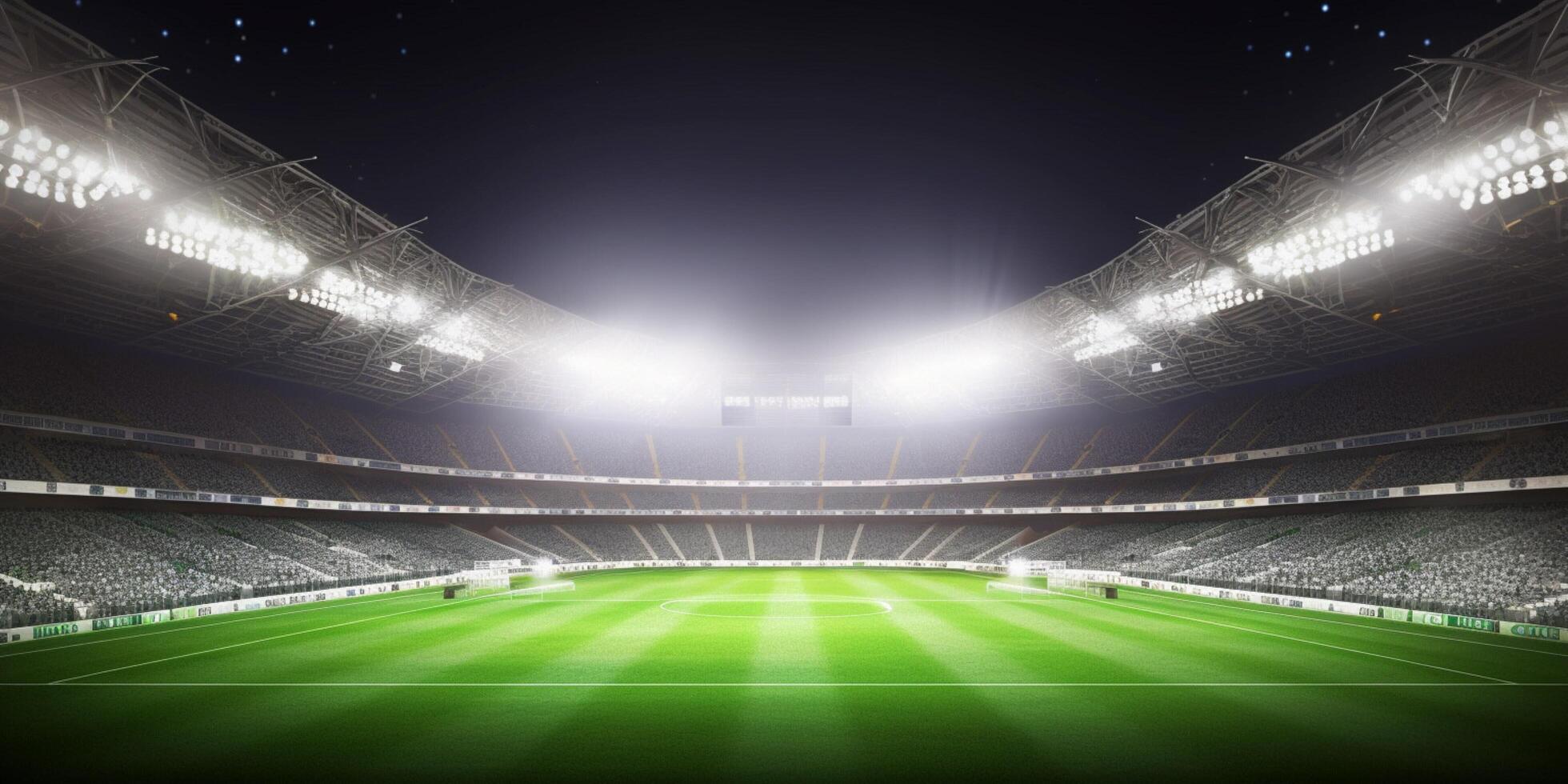 leeren Stadion mit ein Menge von Beleuchtung ai generiert foto
