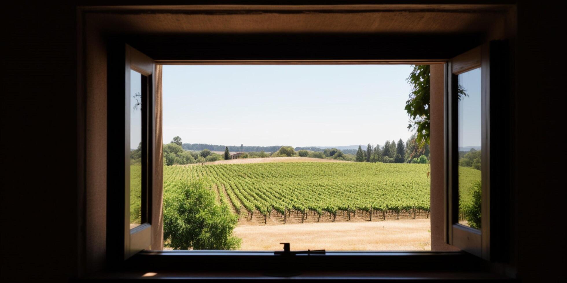 Fenster mit ein Aussicht von Weinberg ai generiert foto