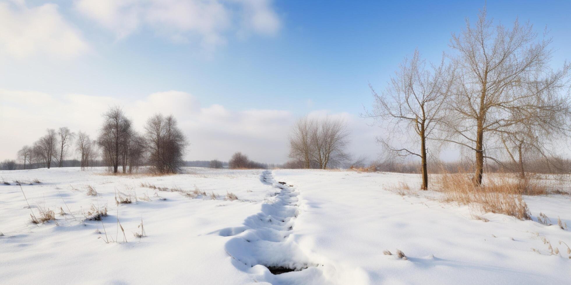 Winter Landschaft mit schneebedeckt Pfad ai generiert foto