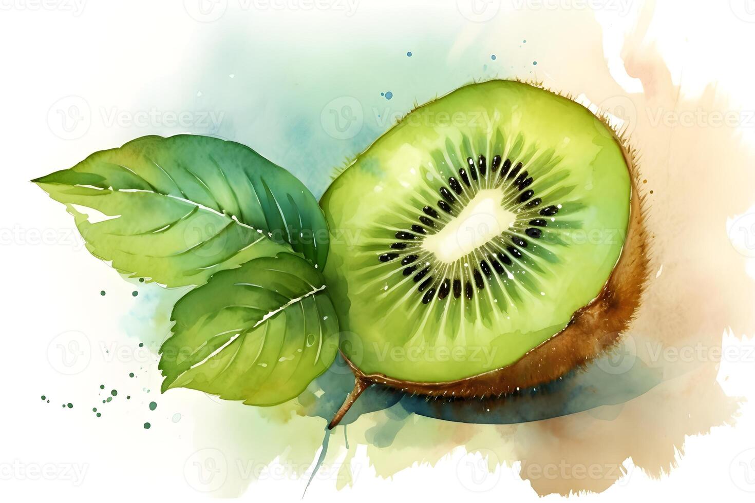 reif Kiwi auf Weiß Hintergrund, Aquarell Illustration. ai generiert. foto