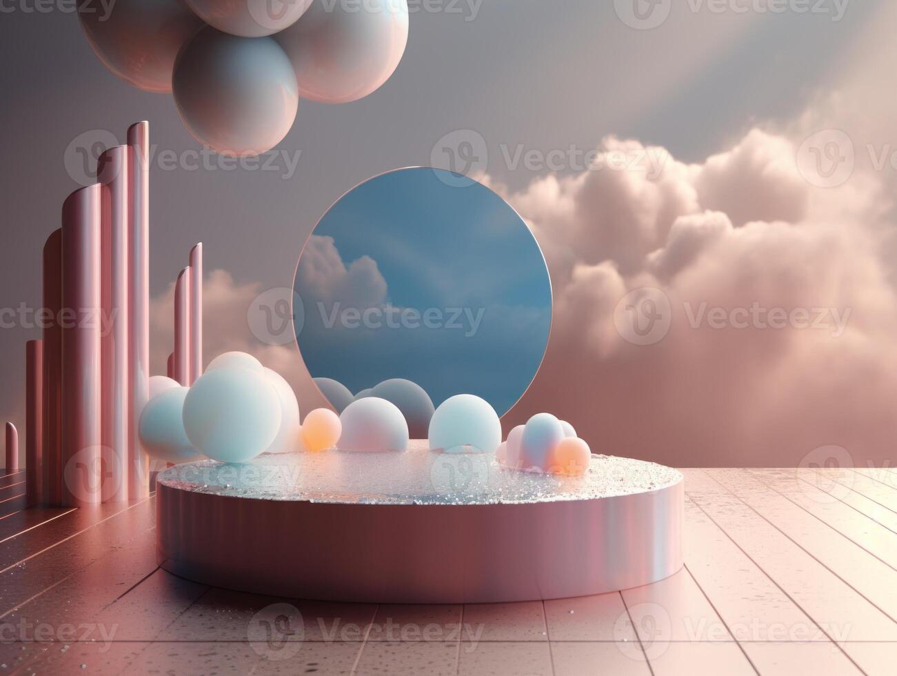 runden Podium mit Wolken und Kreise erstellt mit generativ ai Technologie foto