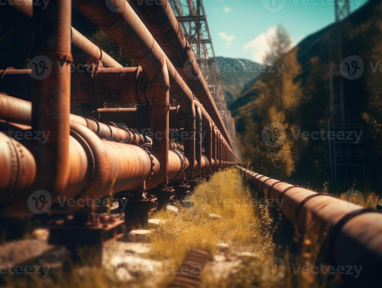 industriell Hintergrund Stahl Pipelines und Ventile erstellt mit generativ ai Technologie foto