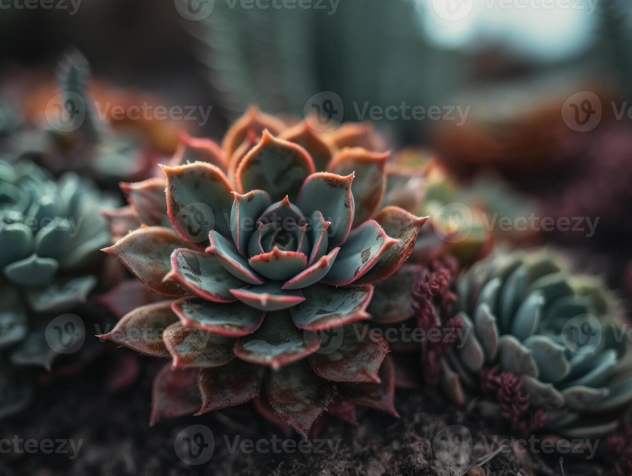 Miniatur Zuhause Blumen Sukkulenten und Kaktus im das Garten erstellt mit generativ ai Technologie foto