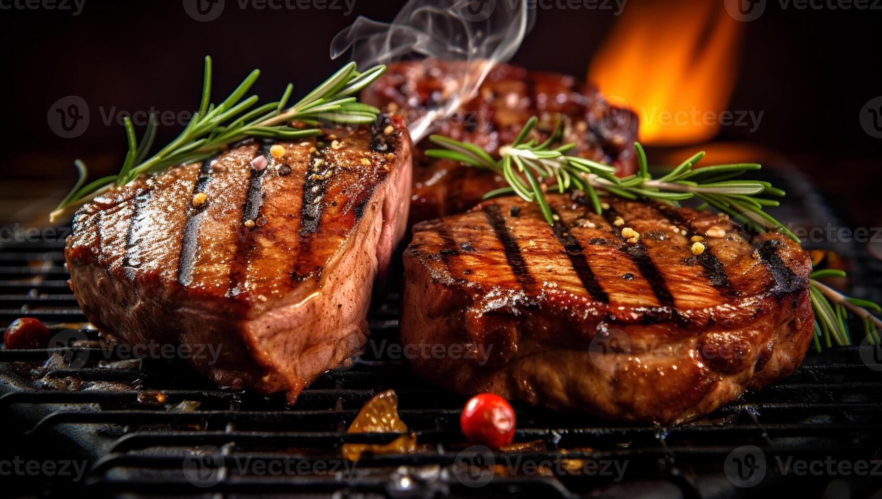 gegrillt Schweinefleisch oder Rindfleisch Steaks ai generativ foto