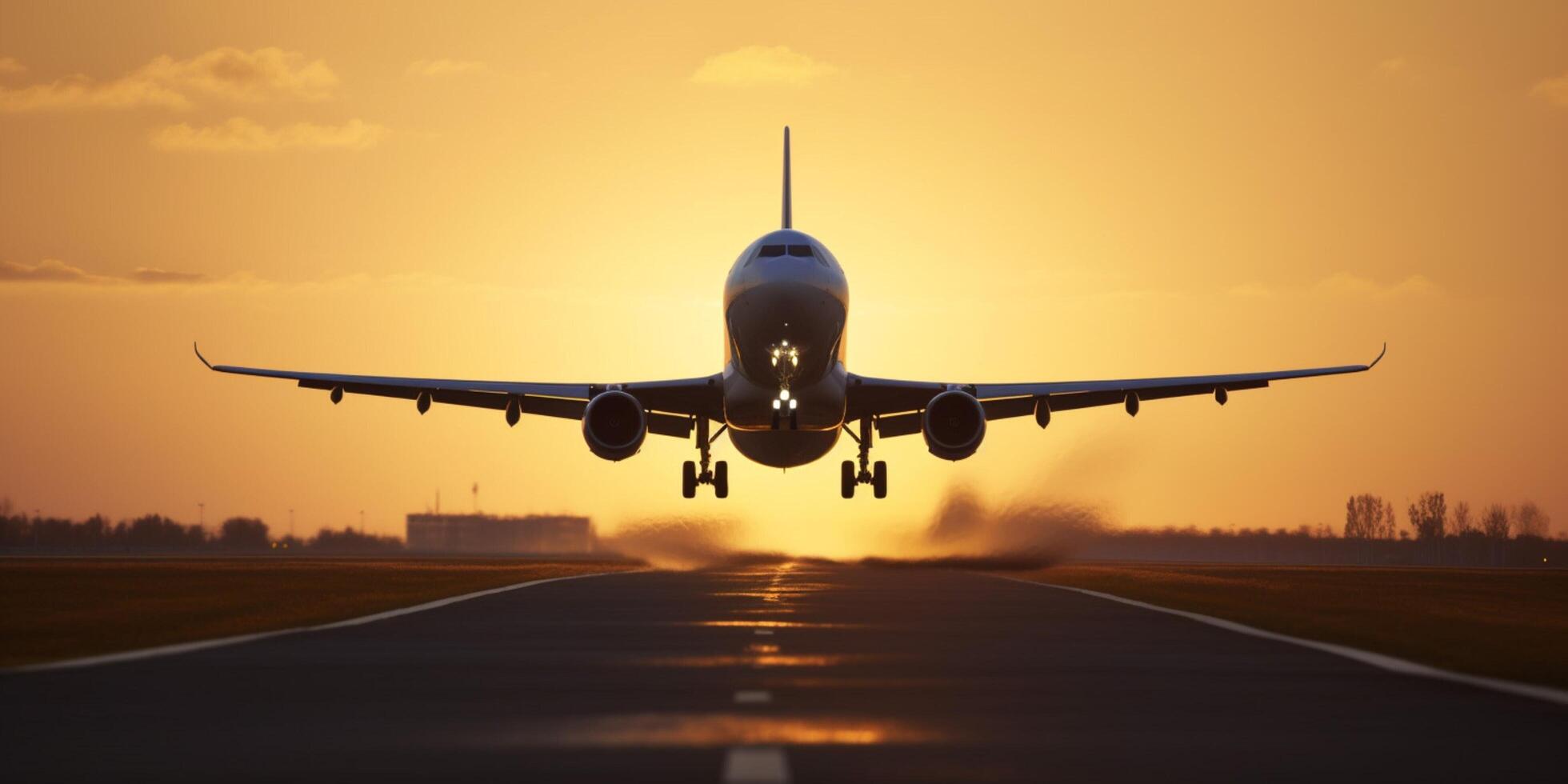 Flugzeug auf ein Runway mit Himmel im das Hintergrund ai generiert foto