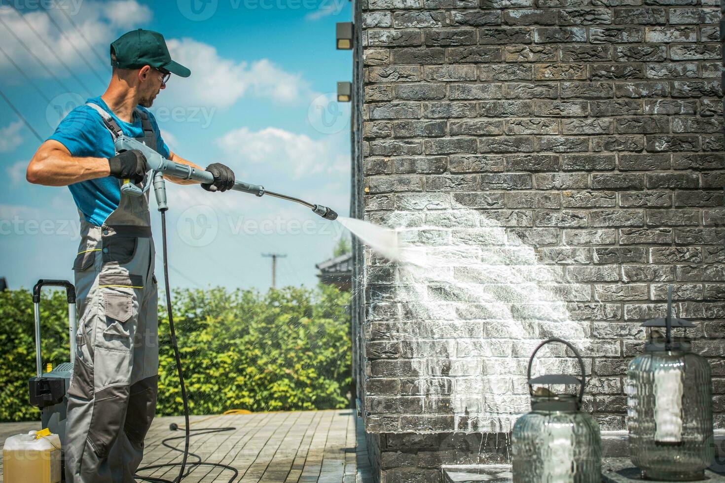 Backstein Mauer Druck Waschen foto