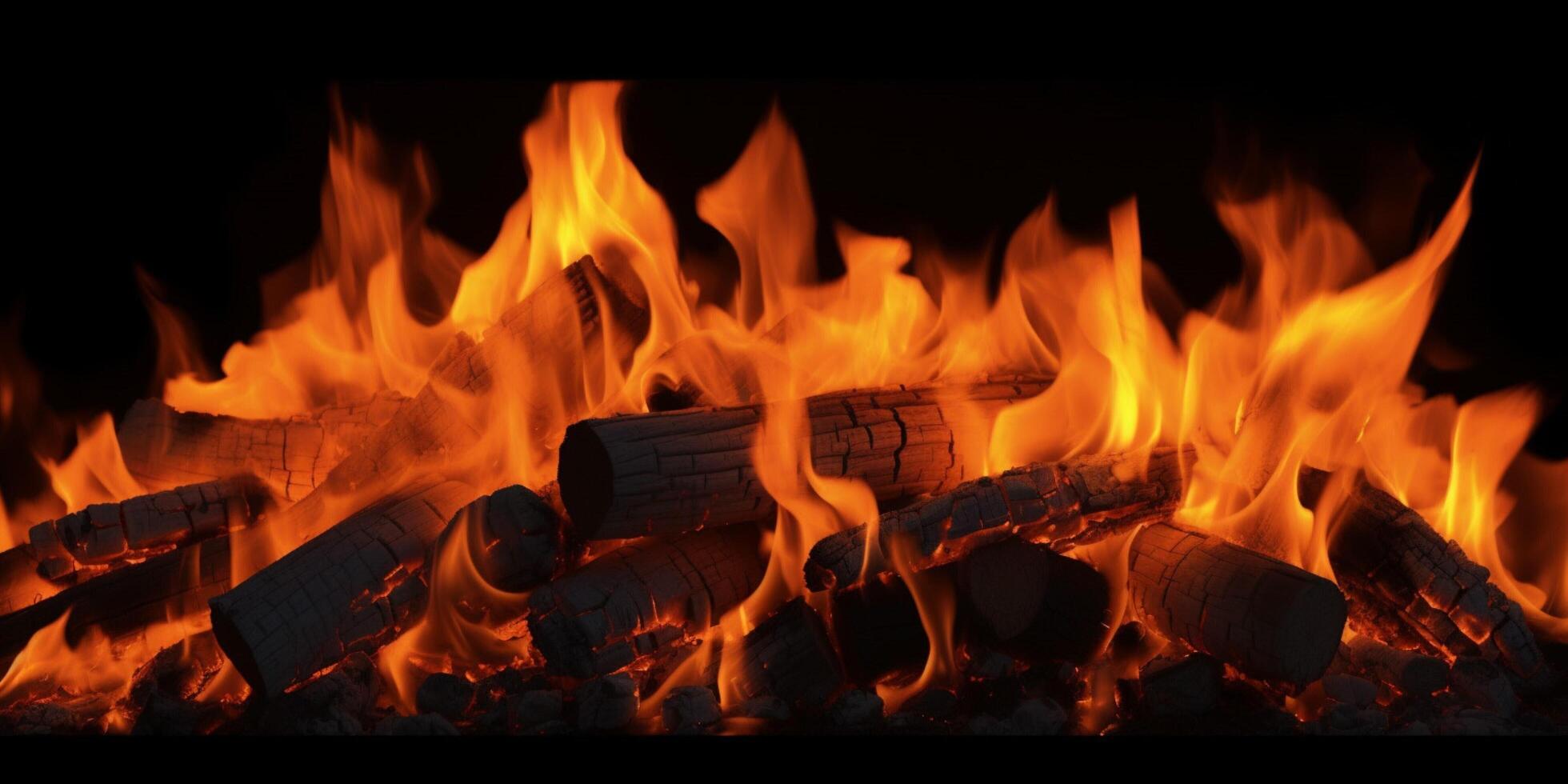 Orange flammend von Feuer auf ein dunkel Hintergrund ai generiert foto