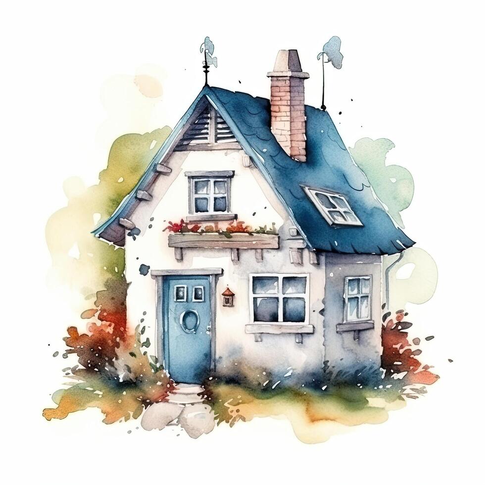 süß Aquarell Haus. Illustration ai generativ foto