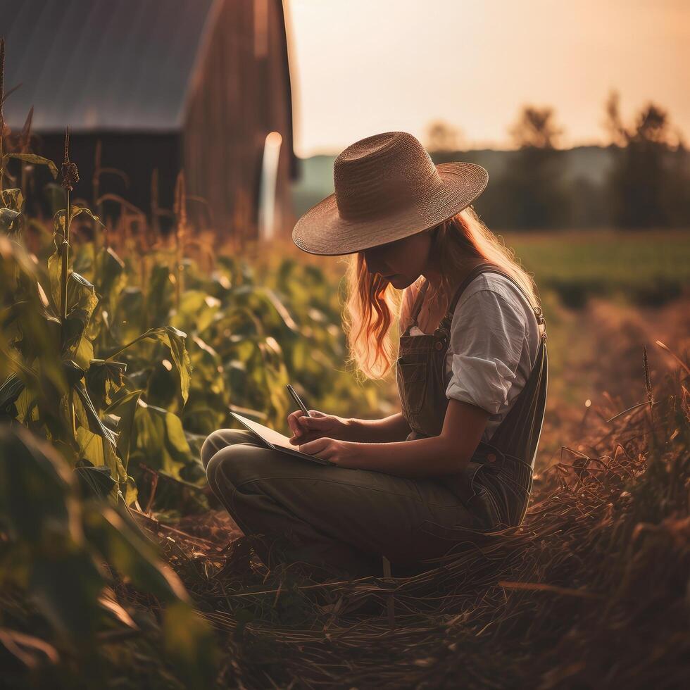 Mädchen Arbeiten im Garten. Illustration ai generativ foto