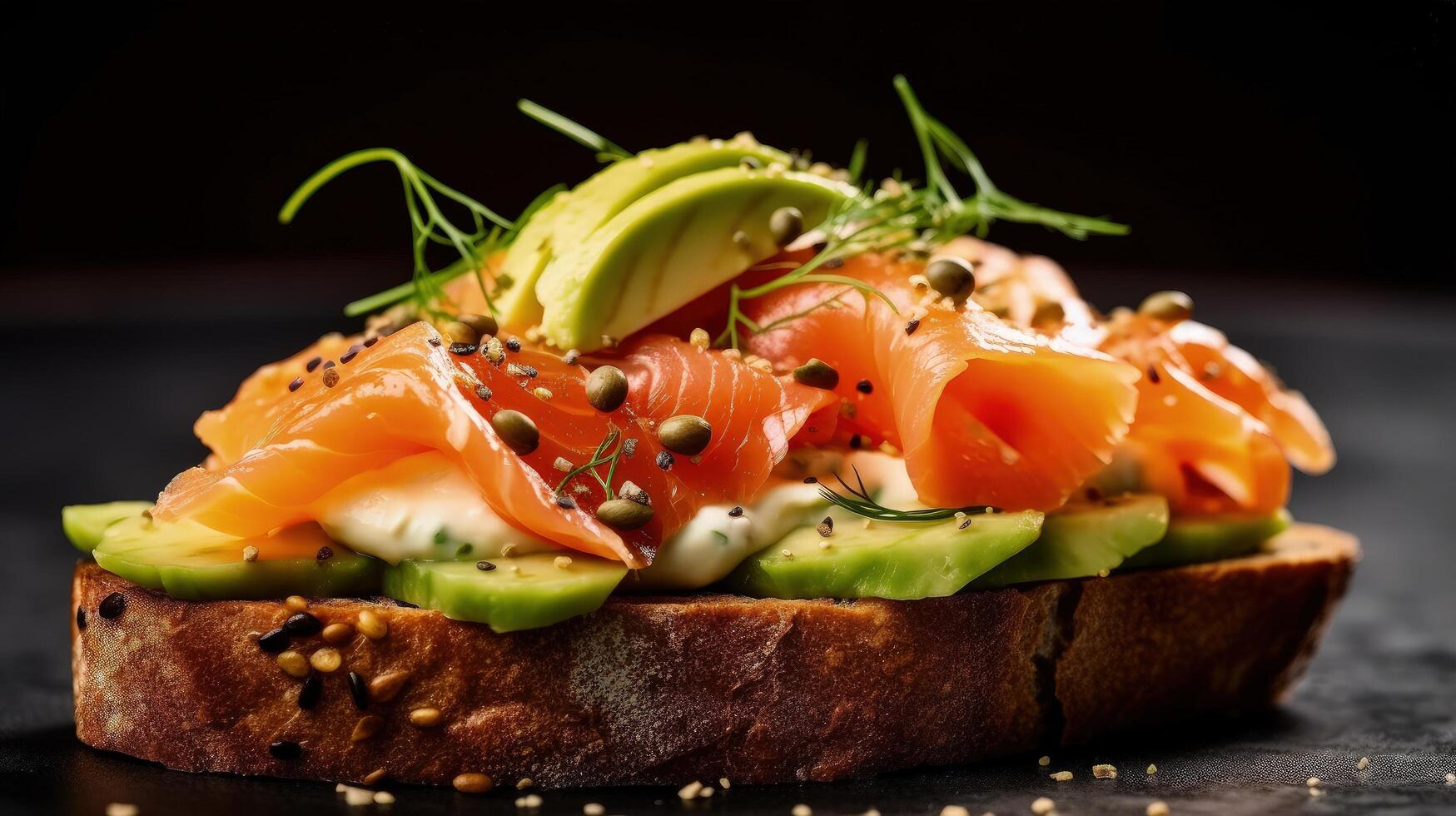 Avocado und geräuchert Lachs Toast Illustration ai generativ foto