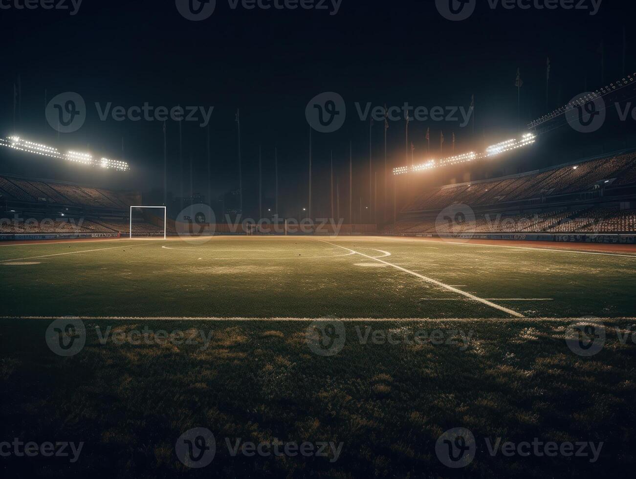Fußball Stadion mit hell Beleuchtung und Sitze erstellt mit generativ ai Technologie foto