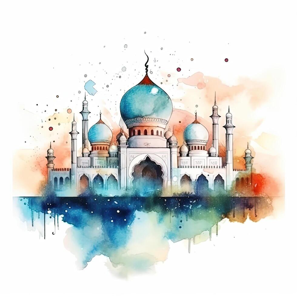 abstrakt eid Mubarak Aquarell Hintergrund. Illustration ai generativ foto