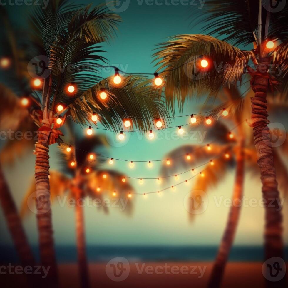 Sommer- Nacht Strand Party Hintergrund. Illustration ai generativ foto
