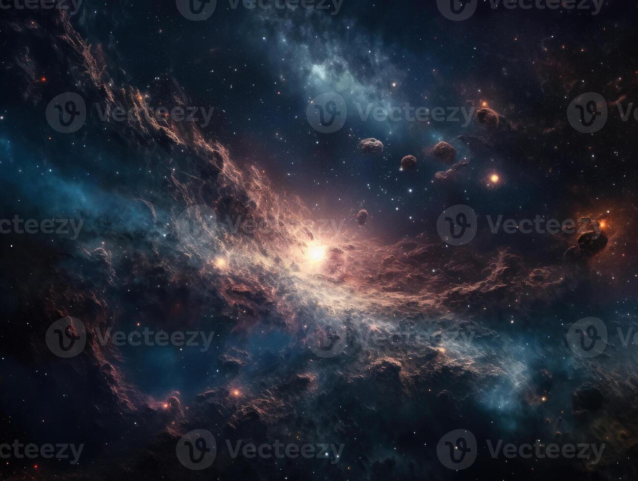 Nacht Himmel Universum gefüllt mit Sterne und Nebel Galaxis abstrakt Kosmos Hintergrund. foto