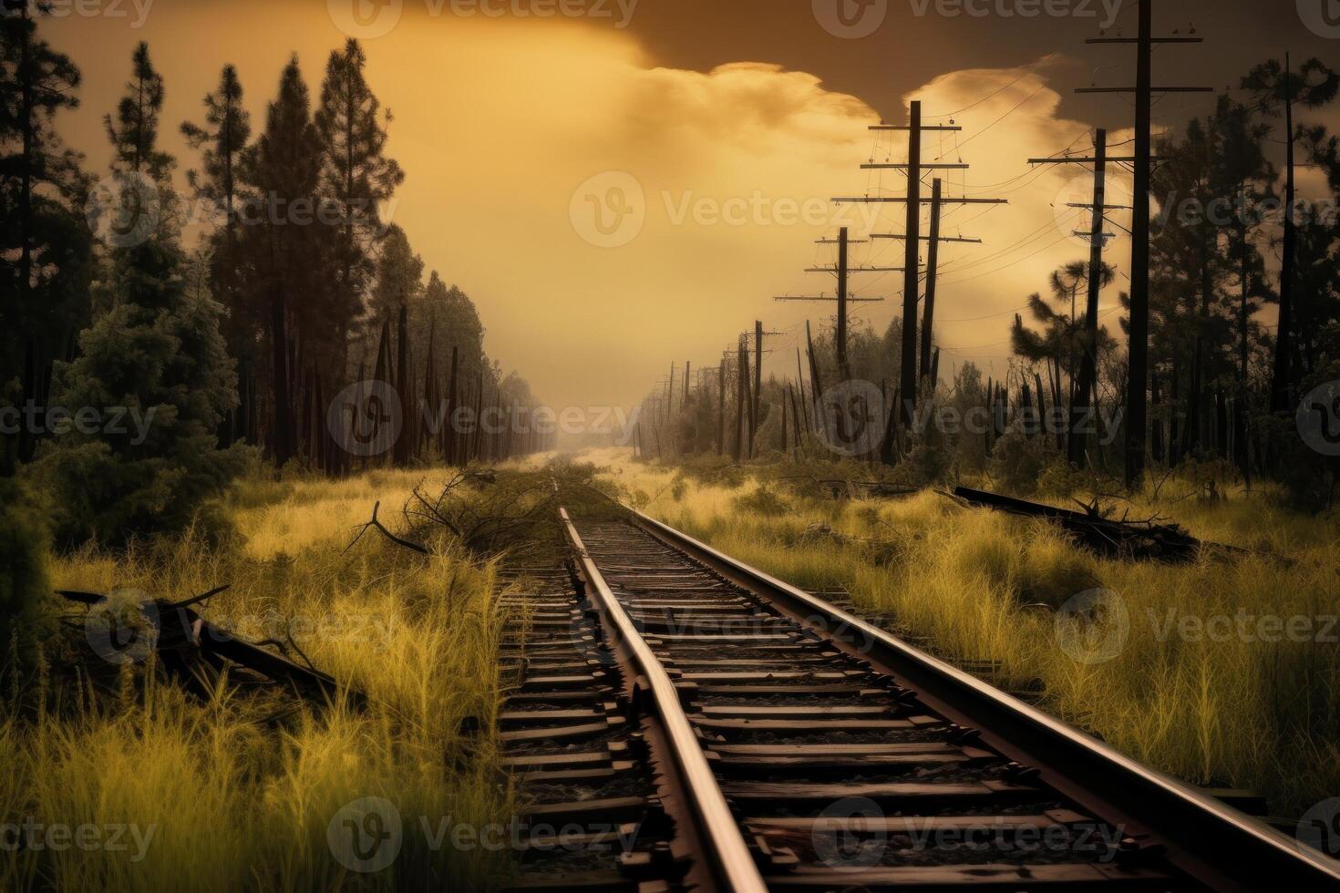 Eisenbahn Spuren im ein Wald Landschaft. Illustration ai generativ foto